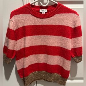 Topshop Red and Pink Striped Knit Sweater with Metallic Trim - Size 8